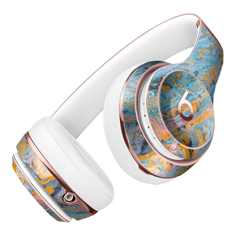 Abstract Wet Paint Teal and Gold Full-Body Skin Kit for the Beats by Dre Solo 3 Wireless Headphones