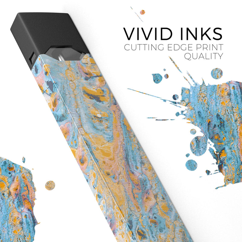 Abstract Wet Paint Teal and Gold - Premium Decal Protective Skin-Wrap Sticker compatible with the Juul Labs vaping device