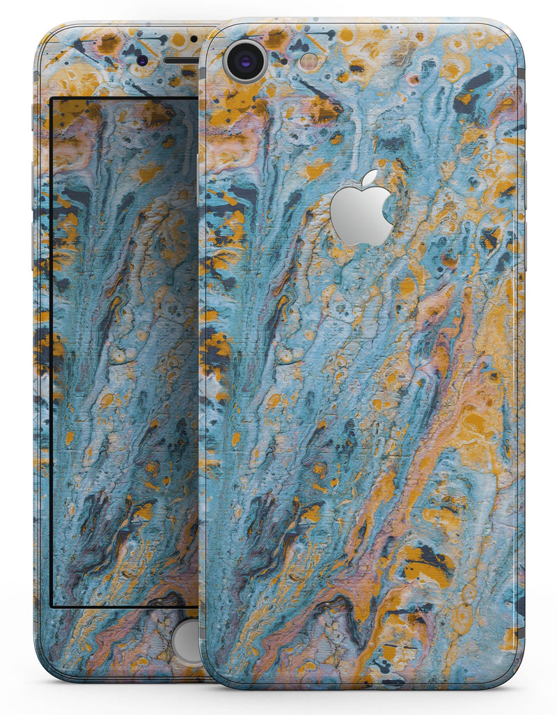 Abstract Wet Paint Teal and Gold - Skin-kit for the iPhone 8 or 8 Plus