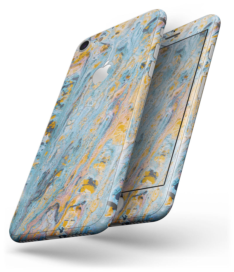 Abstract Wet Paint Teal and Gold - Skin-kit for the iPhone 8 or 8 Plus