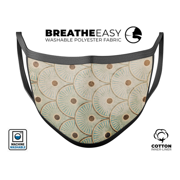 Aged Aqua SemiCircles with Polka Dots - Made in USA Mouth Cover Unisex Anti-Dust Cotton Blend Reusable & Washable Face Mask with Adjustable Sizing for Adult or Child