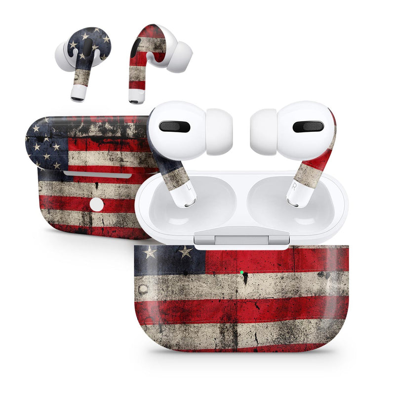 American Distressed Flag Panel - Full Body Skin Decal Wrap Kit for the Wireless Bluetooth Apple Airpods Pro, AirPods Gen 1 or Gen 2 with Wireless Charging