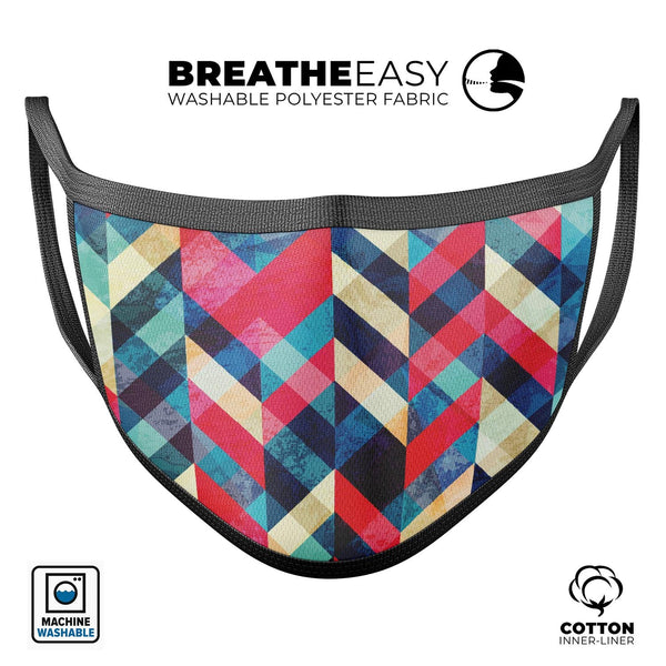 Angled Colored Pattern - Made in USA Mouth Cover Unisex Anti-Dust Cotton Blend Reusable & Washable Face Mask with Adjustable Sizing for Adult or Child