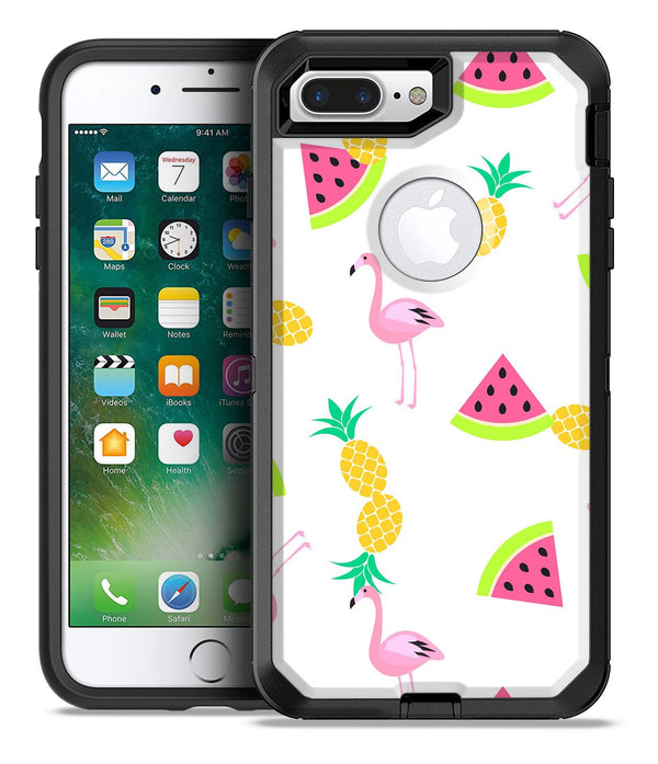 Animated Flamingos and Fruit - iPhone 7 or 7 Plus Commuter Case Skin Kit