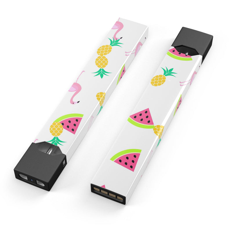 Animated Flamingos and Fruit - Premium Decal Protective Skin-Wrap Sticker compatible with the Juul Labs vaping device