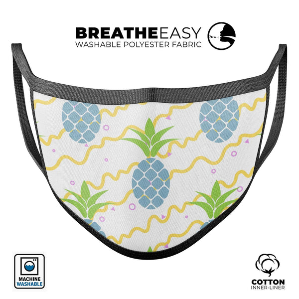 Animated Retro Pineapples - Made in USA Mouth Cover Unisex Anti-Dust Cotton Blend Reusable & Washable Face Mask with Adjustable Sizing for Adult or Child
