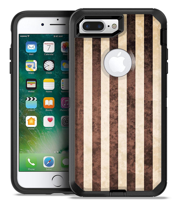 Antique Cocoa and Tan Vertical Stripes - iPhone 7 or 7 Plus Commuter Case Skin Kit