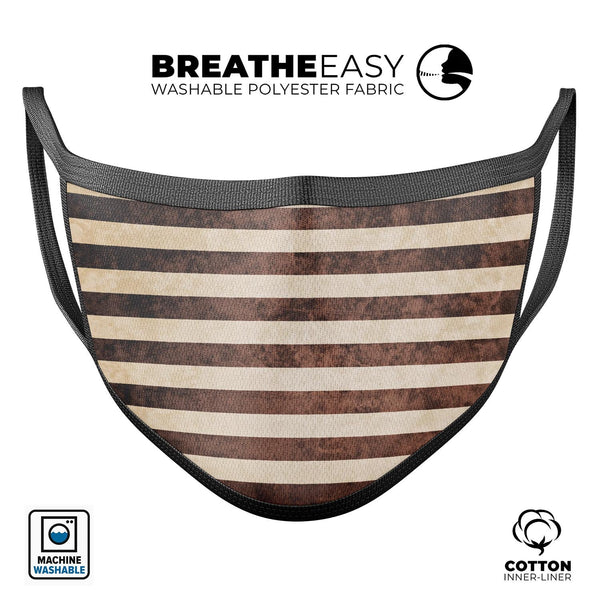Antique Cocoa and Tan Vertical Stripes - Made in USA Mouth Cover Unisex Anti-Dust Cotton Blend Reusable & Washable Face Mask with Adjustable Sizing for Adult or Child