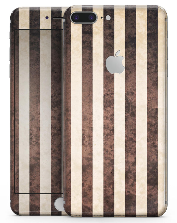 Antique Cocoa and Tan Vertical Stripes - Skin-kit for the iPhone 8 or 8 Plus