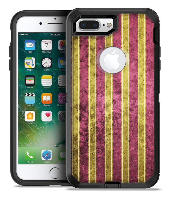 Antique Maroon and Mustard Vertical Stripes - iPhone 7 or 7 Plus Commuter Case Skin Kit