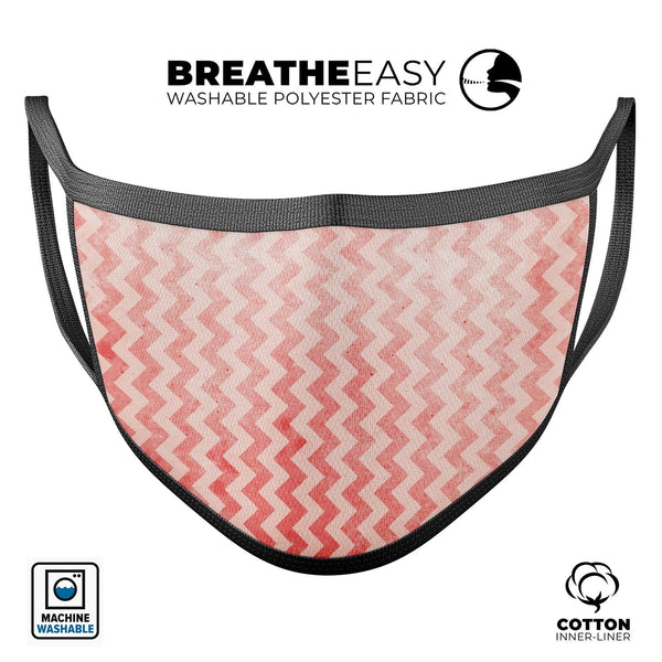 Antique Red Blush Chevron Pattern - Made in USA Mouth Cover Unisex Anti-Dust Cotton Blend Reusable & Washable Face Mask with Adjustable Sizing for Adult or Child