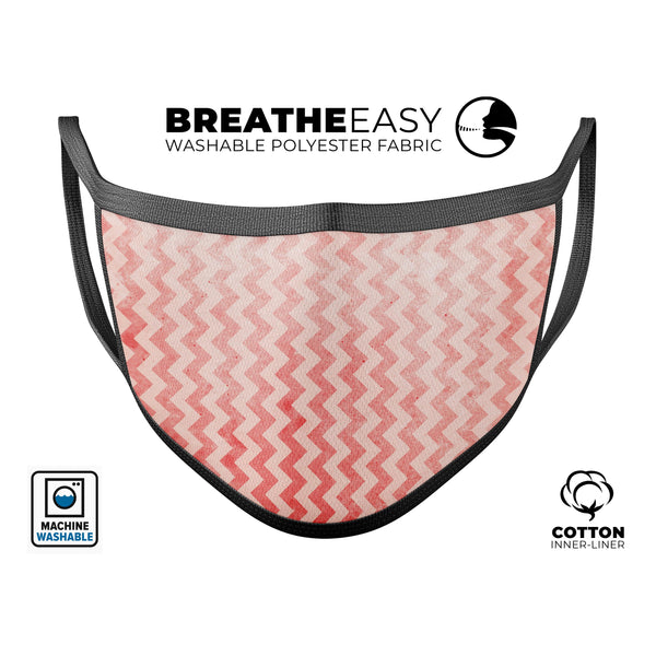 Antique Red Blush Chevron Pattern - Made in USA Mouth Cover Unisex Anti-Dust Cotton Blend Reusable & Washable Face Mask with Adjustable Sizing for Adult or Child