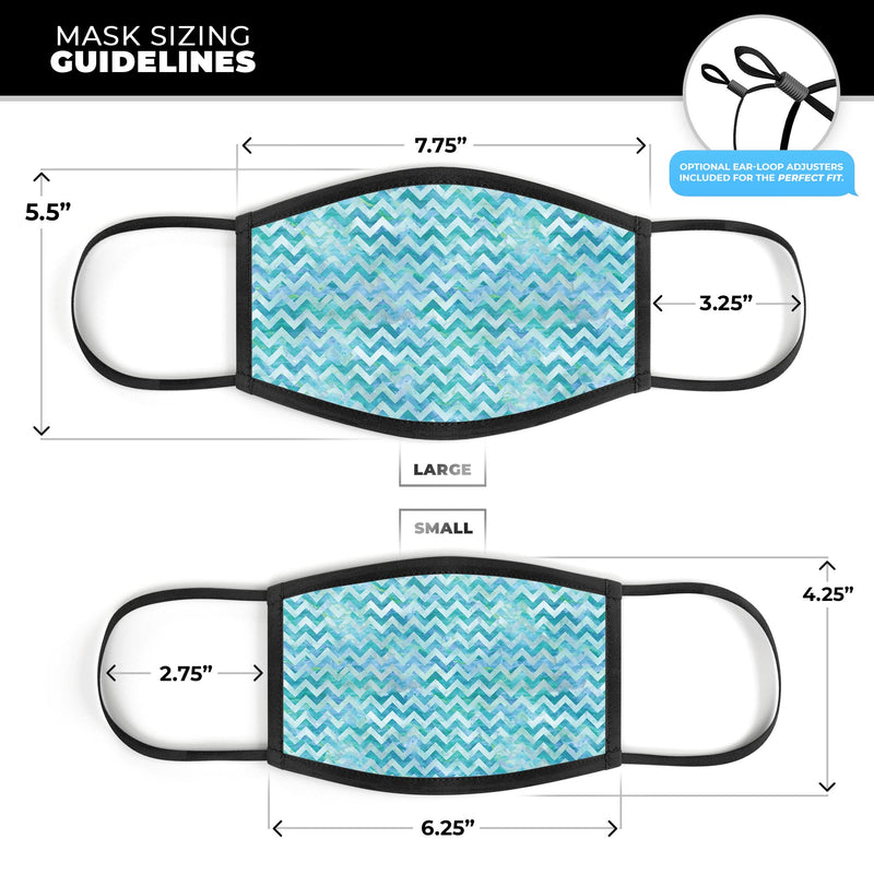 Aqua Basic Watercolor Chevron Pattern - Made in USA Mouth Cover Unisex Anti-Dust Cotton Blend Reusable & Washable Face Mask with Adjustable Sizing for Adult or Child