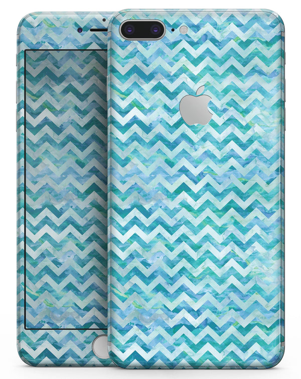 Aqua Basic Watercolor Chevron Pattern - Skin-kit for the iPhone 8 or 8 Plus