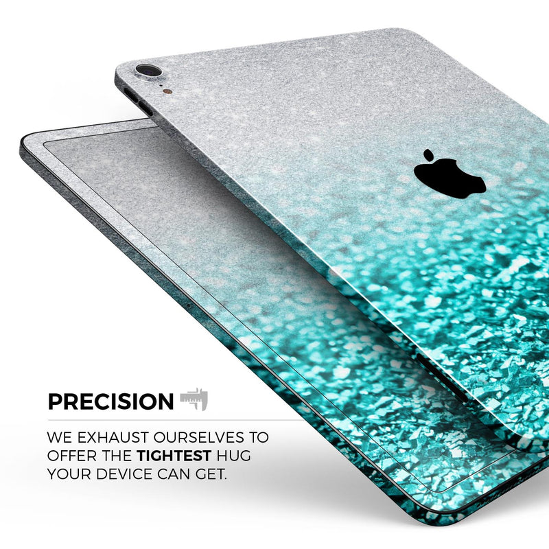 Aqua Blue & Silver Glimmer Fade - Full Body Skin Decal for the Apple iPad Pro 12.9", 11", 10.5", 9.7", Air or Mini (All Models Available)