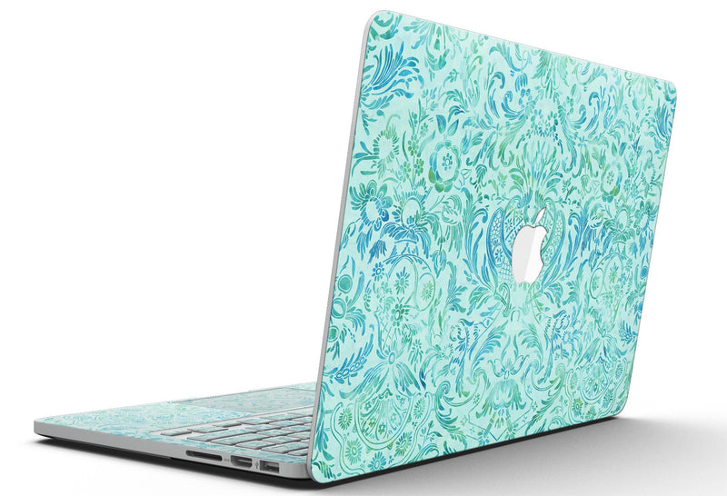 Aqua Damask v2 Watercolor Pattern - MacBook Pro with Retina Display Full-Coverage Skin Kit