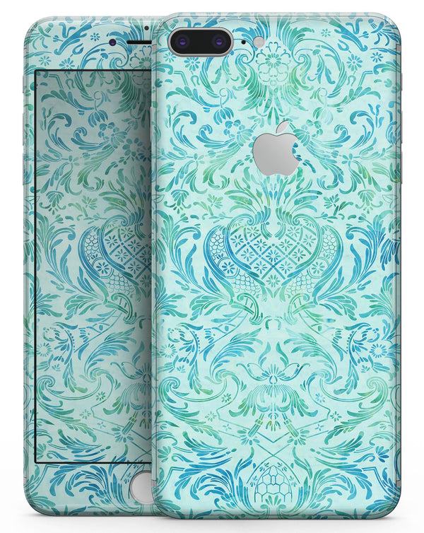 Aqua Damask v2 Watercolor Pattern - Skin-kit for the iPhone 8 or 8 Plus