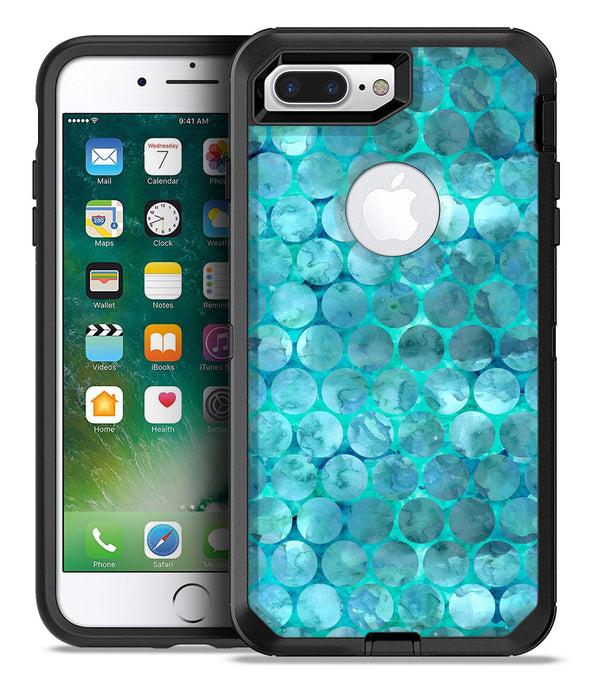 Aqua Sorted Large Watercolor Polka Dots - iPhone 7 or 7 Plus Commuter Case Skin Kit
