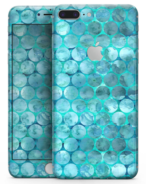 Aqua Sorted Large Watercolor Polka Dots - Skin-kit for the iPhone 8 or 8 Plus