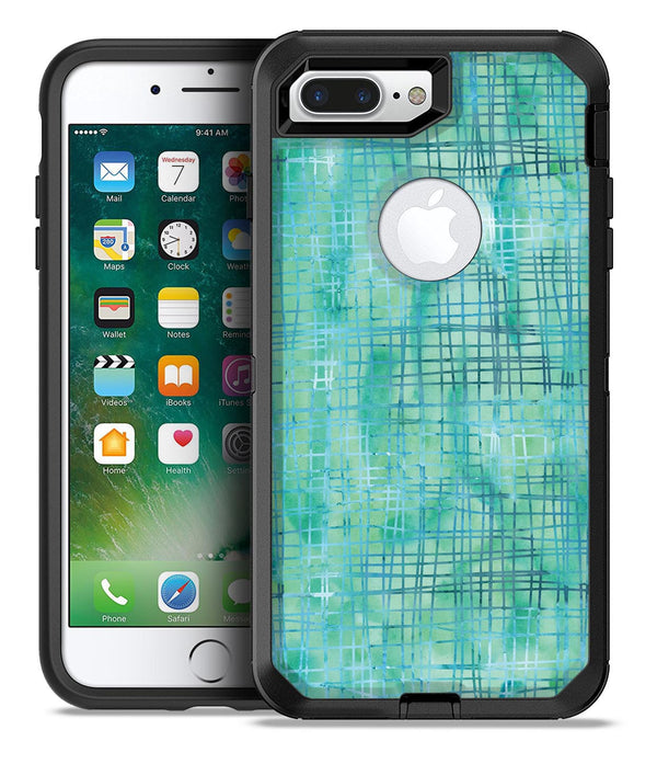 Aqua Watercolor Cross Hatch - iPhone 7 or 7 Plus Commuter Case Skin Kit