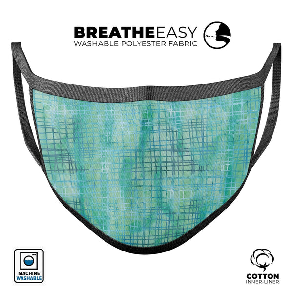 Aqua Watercolor Cross Hatch - Made in USA Mouth Cover Unisex Anti-Dust Cotton Blend Reusable & Washable Face Mask with Adjustable Sizing for Adult or Child
