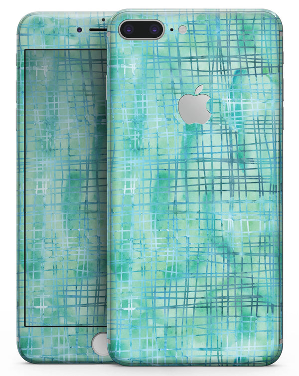 Aqua Watercolor Cross Hatch - Skin-kit for the iPhone 8 or 8 Plus