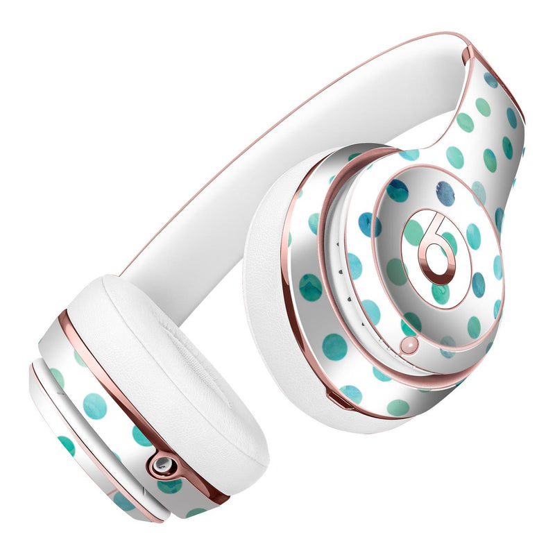 Aqua Watercolor Dots over White Full-Body Skin Kit for the Beats by Dre Solo 3 Wireless Headphones