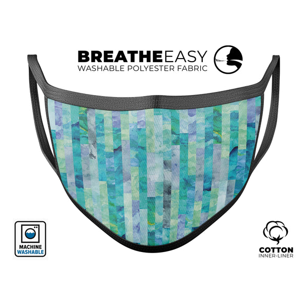 Aqua Watercolor Patchwork - Made in USA Mouth Cover Unisex Anti-Dust Cotton Blend Reusable & Washable Face Mask with Adjustable Sizing for Adult or Child