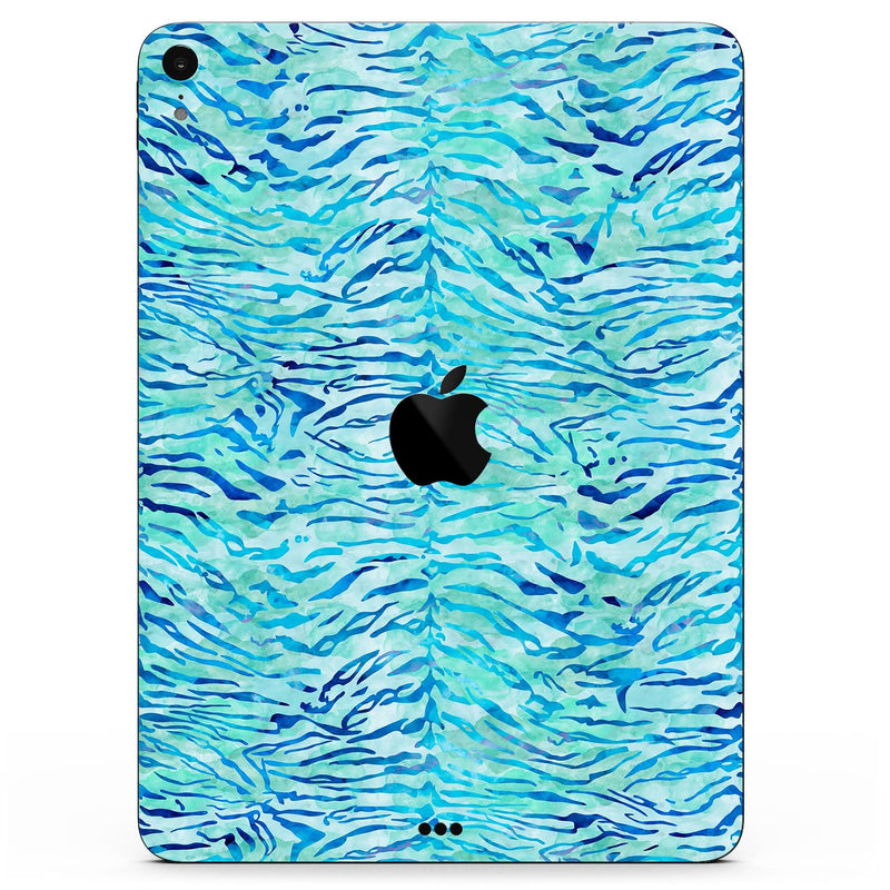 Aqua Watercolor Tiger Pattern - Full Body Skin Decal for the Apple iPad Pro 12.9", 11", 10.5", 9.7", Air or Mini (All Models Available)