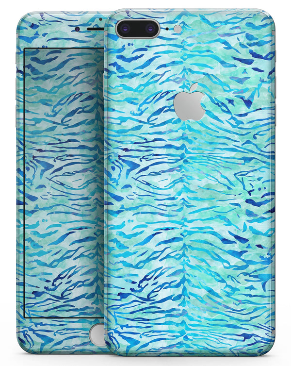 Aqua Watercolor Tiger Pattern - Skin-kit for the iPhone 8 or 8 Plus