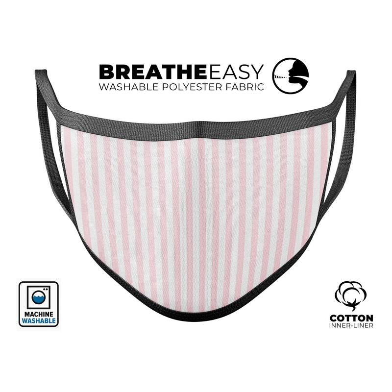 Baby Pink Vertical Stripes - Made in USA Mouth Cover Unisex Anti-Dust Cotton Blend Reusable & Washable Face Mask with Adjustable Sizing for Adult or Child