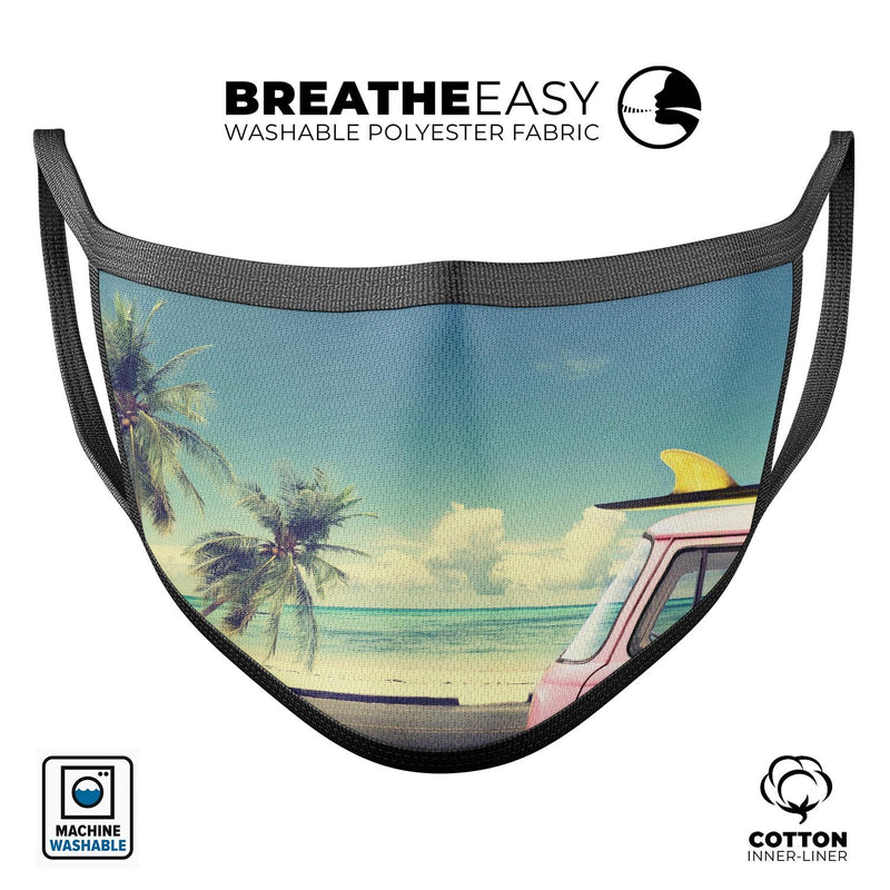 Beach Trip - Made in USA Mouth Cover Unisex Anti-Dust Cotton Blend Reusable & Washable Face Mask with Adjustable Sizing for Adult or Child