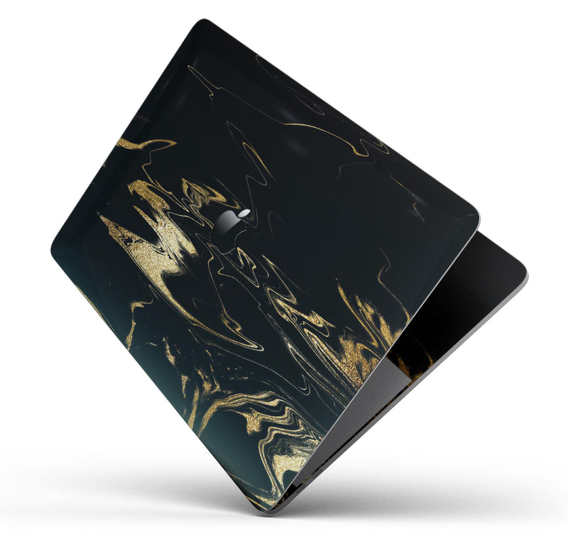 Black & Gold Marble Swirl V9 - Skin Decal Wrap Kit Compatible with the Apple MacBook Pro, Pro with Touch Bar or Air (11", 12", 13", 15" & 16" - All Versions Available)