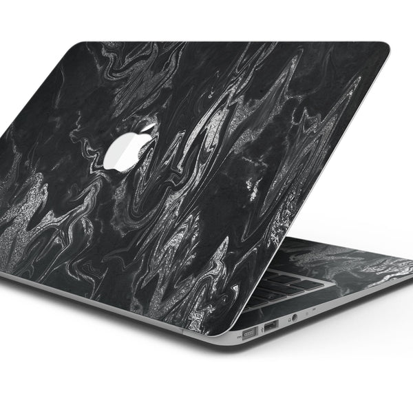 Black & Silver Marble Swirl V1 - Skin Decal Wrap Kit Compatible with the Apple MacBook Pro, Pro with Touch Bar or Air (11", 12", 13", 15" & 16" - All Versions Available)