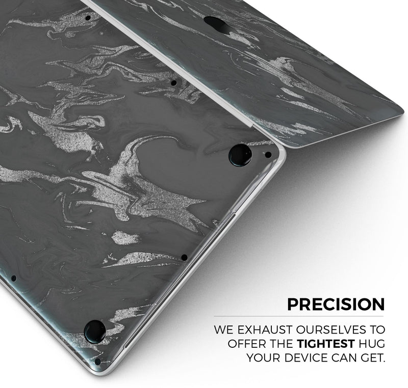 Black & Silver Marble Swirl V3 - Skin Decal Wrap Kit Compatible with the Apple MacBook Pro, Pro with Touch Bar or Air (11", 12", 13", 15" & 16" - All Versions Available)