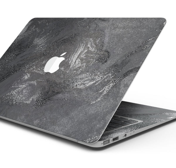 Black & Silver Marble Swirl V5 - Skin Decal Wrap Kit Compatible with the Apple MacBook Pro, Pro with Touch Bar or Air (11", 12", 13", 15" & 16" - All Versions Available)