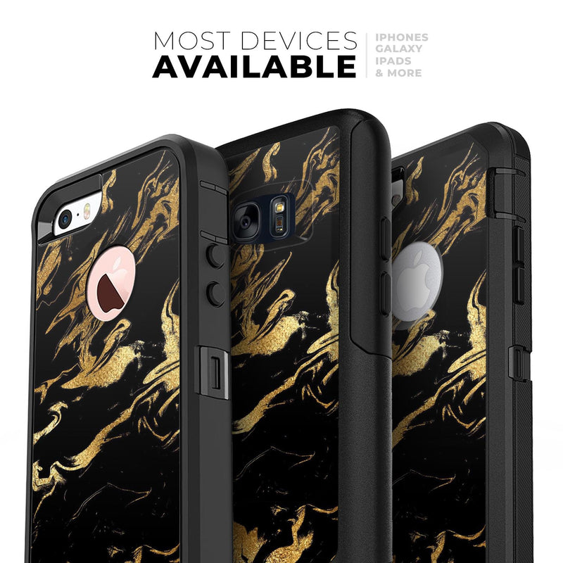 Black & Gold Marble Swirl V11 - Skin Kit for the iPhone OtterBox Cases