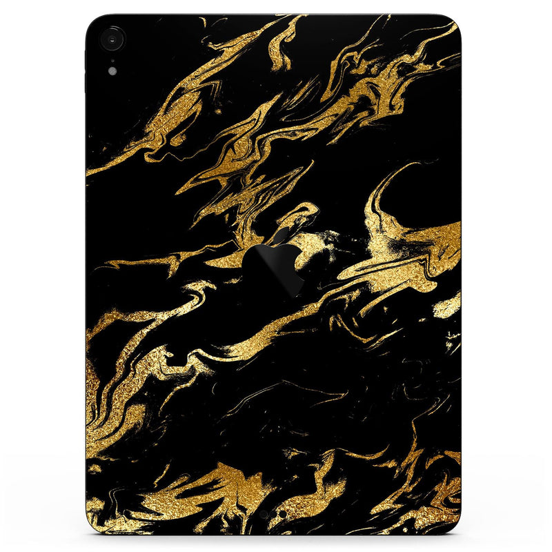 Black & Gold Marble Swirl V11 - Full Body Skin Decal for the Apple iPad Pro 12.9", 11", 10.5", 9.7", Air or Mini (All Models Available)