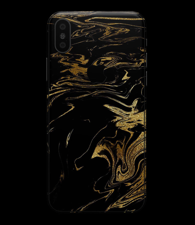 Black & Gold Marble Swirl V12 - iPhone XS MAX, XS/X, 8/8+, 7/7+, 5/5S/SE Skin-Kit (All iPhones Avaiable)