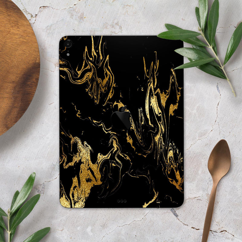 Black & Gold Marble Swirl V1 - Full Body Skin Decal for the Apple iPad Pro 12.9", 11", 10.5", 9.7", Air or Mini (All Models Available)