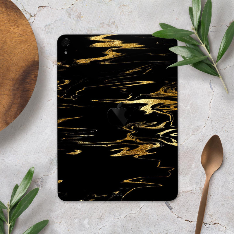 Black & Gold Marble Swirl V2 - Full Body Skin Decal for the Apple iPad Pro 12.9", 11", 10.5", 9.7", Air or Mini (All Models Available)