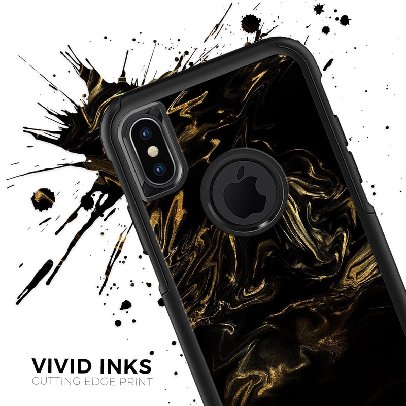 Black & Gold Marble Swirl V4 - Skin Kit for the iPhone OtterBox Cases