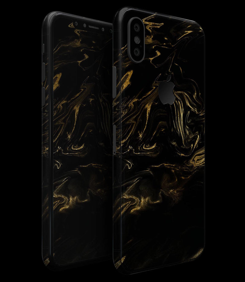 Black & Gold Marble Swirl V4 - iPhone XS MAX, XS/X, 8/8+, 7/7+, 5/5S/SE Skin-Kit (All iPhones Avaiable)
