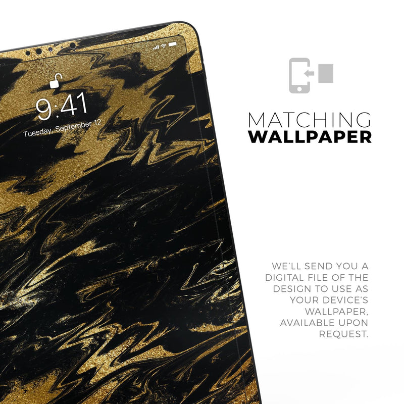 Black & Gold Marble Swirl V5 - Full Body Skin Decal for the Apple iPad Pro 12.9", 11", 10.5", 9.7", Air or Mini (All Models Available)
