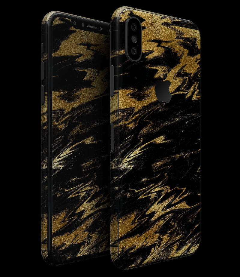 Black & Gold Marble Swirl V5 - iPhone XS MAX, XS/X, 8/8+, 7/7+, 5/5S/SE Skin-Kit (All iPhones Avaiable)