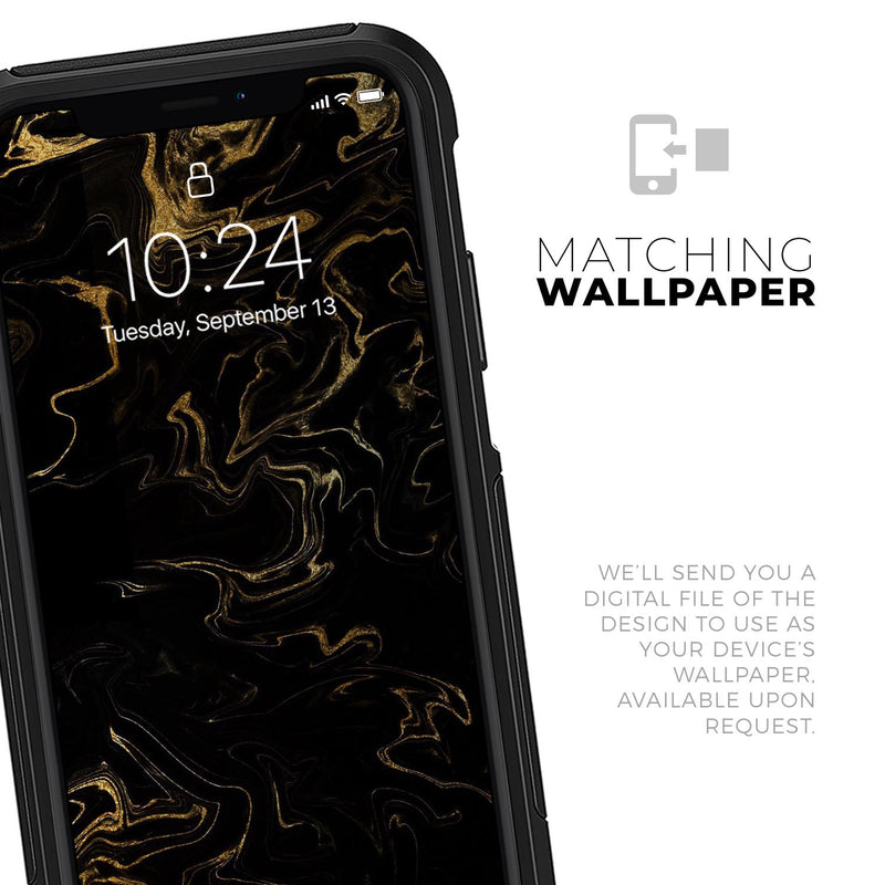 Black & Gold Marble Swirl V6 - Skin Kit for the iPhone OtterBox Cases