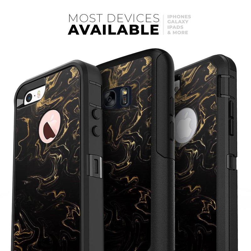Black & Gold Marble Swirl V6 - Skin Kit for the iPhone OtterBox Cases