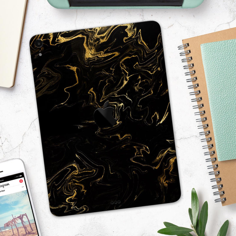 Black & Gold Marble Swirl V6 - Full Body Skin Decal for the Apple iPad Pro 12.9", 11", 10.5", 9.7", Air or Mini (All Models Available)