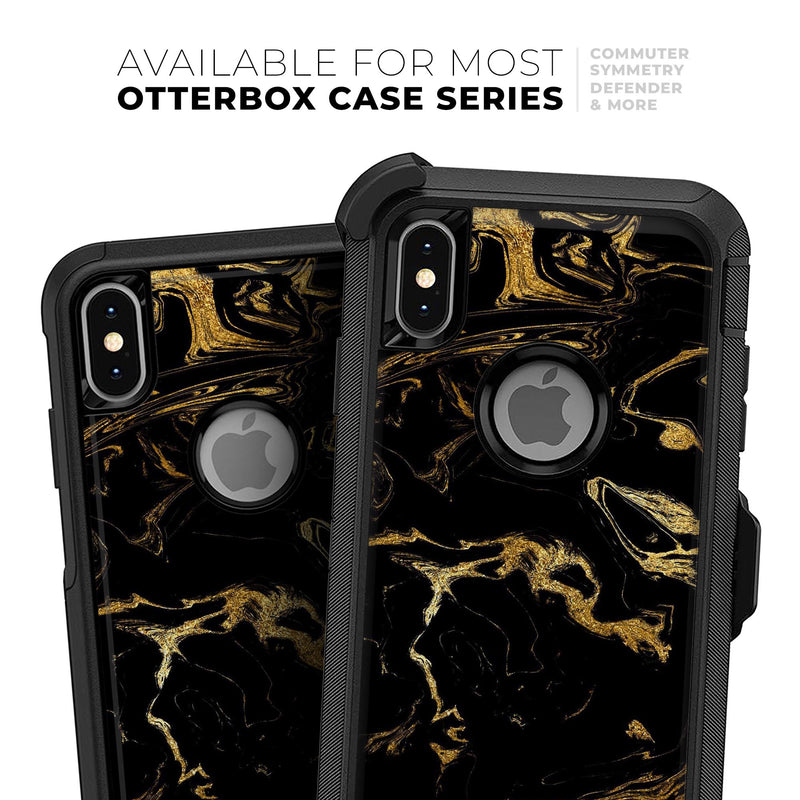 Black & Gold Marble Swirl V8 - Skin Kit for the iPhone OtterBox Cases