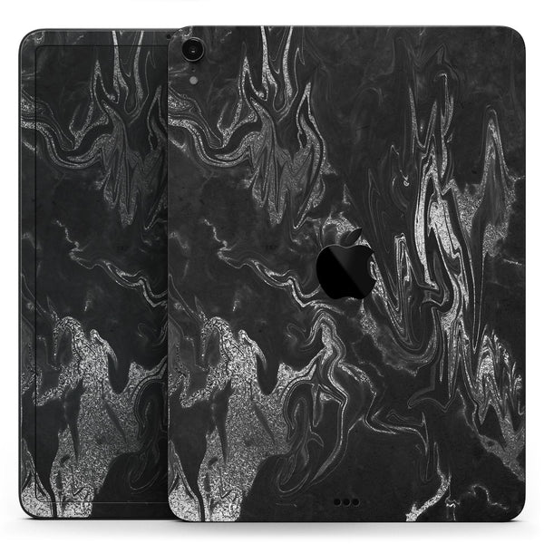 Black & Silver Marble Swirl V1 - Full Body Skin Decal for the Apple iPad Pro 12.9", 11", 10.5", 9.7", Air or Mini (All Models Available)